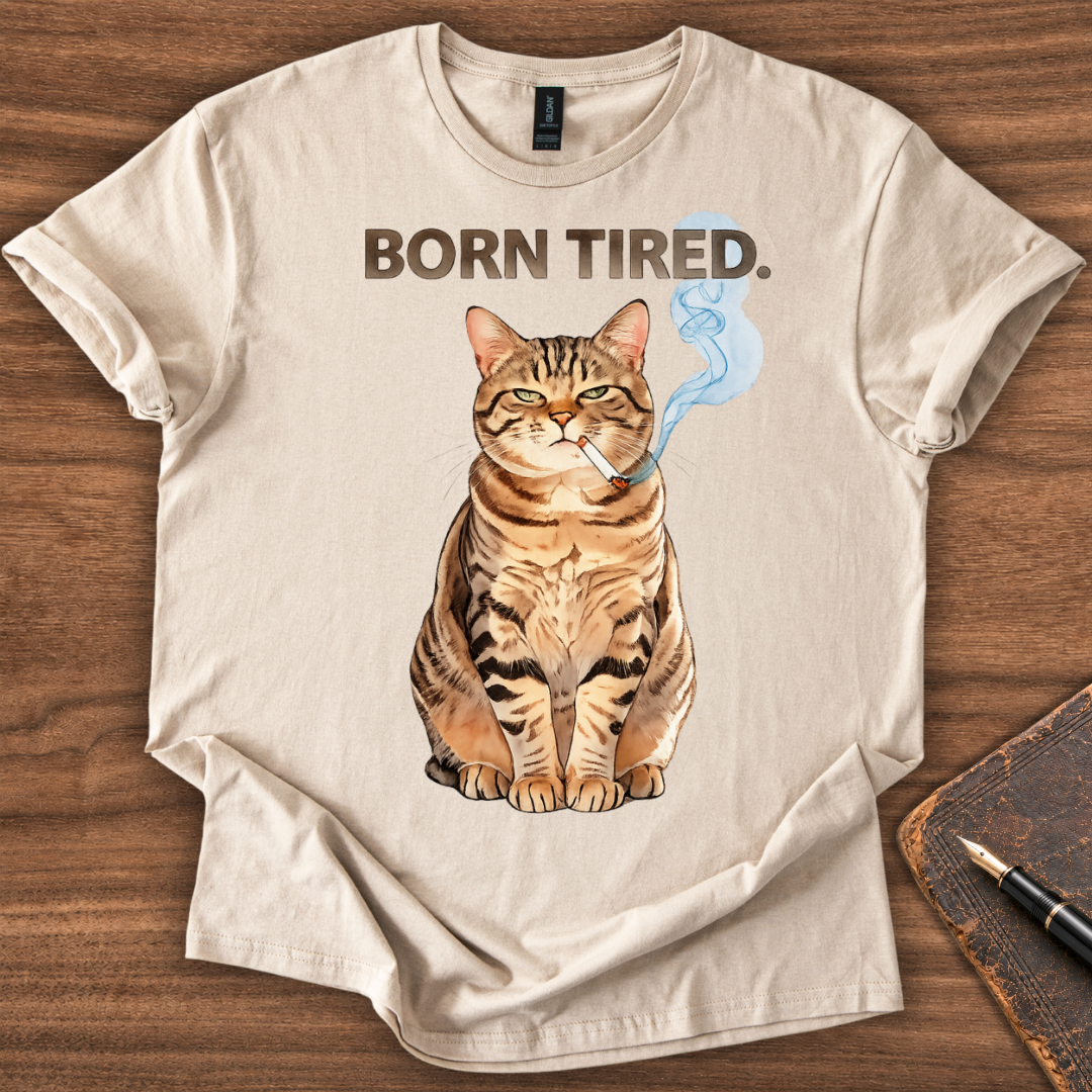 Born Tired Cat T-Shirt - Image 3